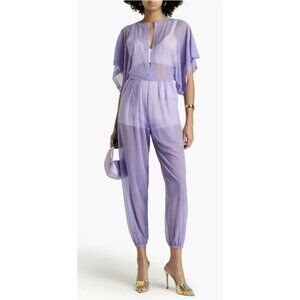 Norma Kamali Mesh Lilac Cover Up Jumpsuit Sheer Small NWT
